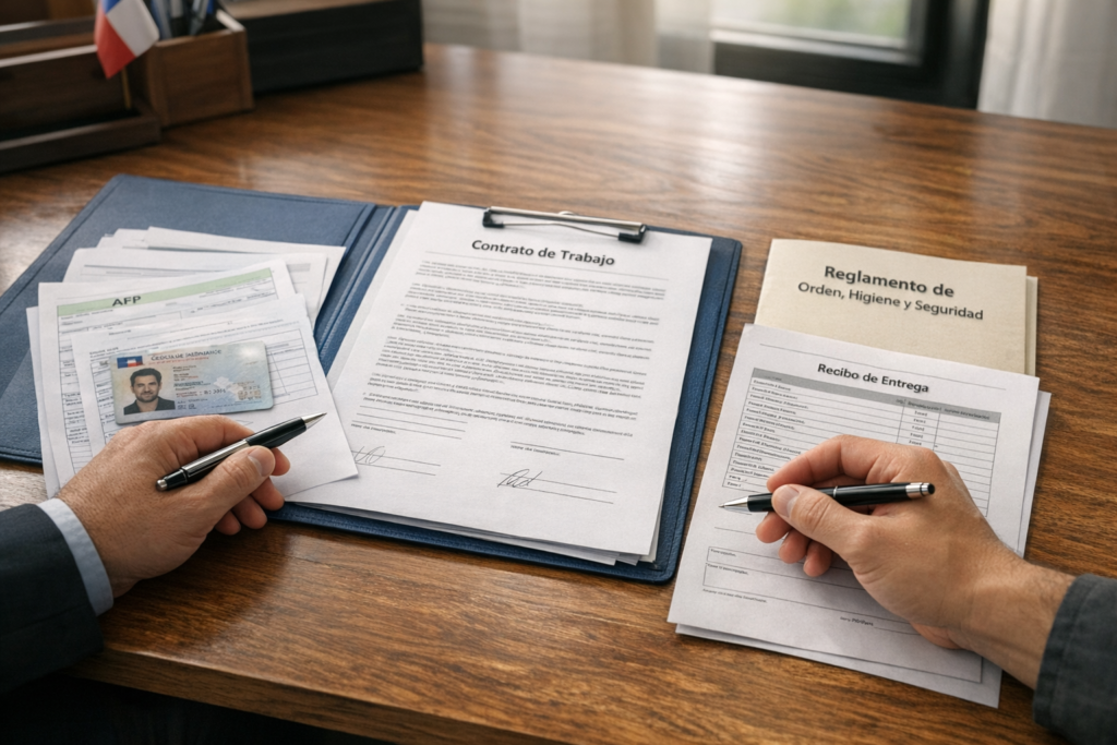 Firma de contrato y documentos obligatorios de un trabajador en Chile
