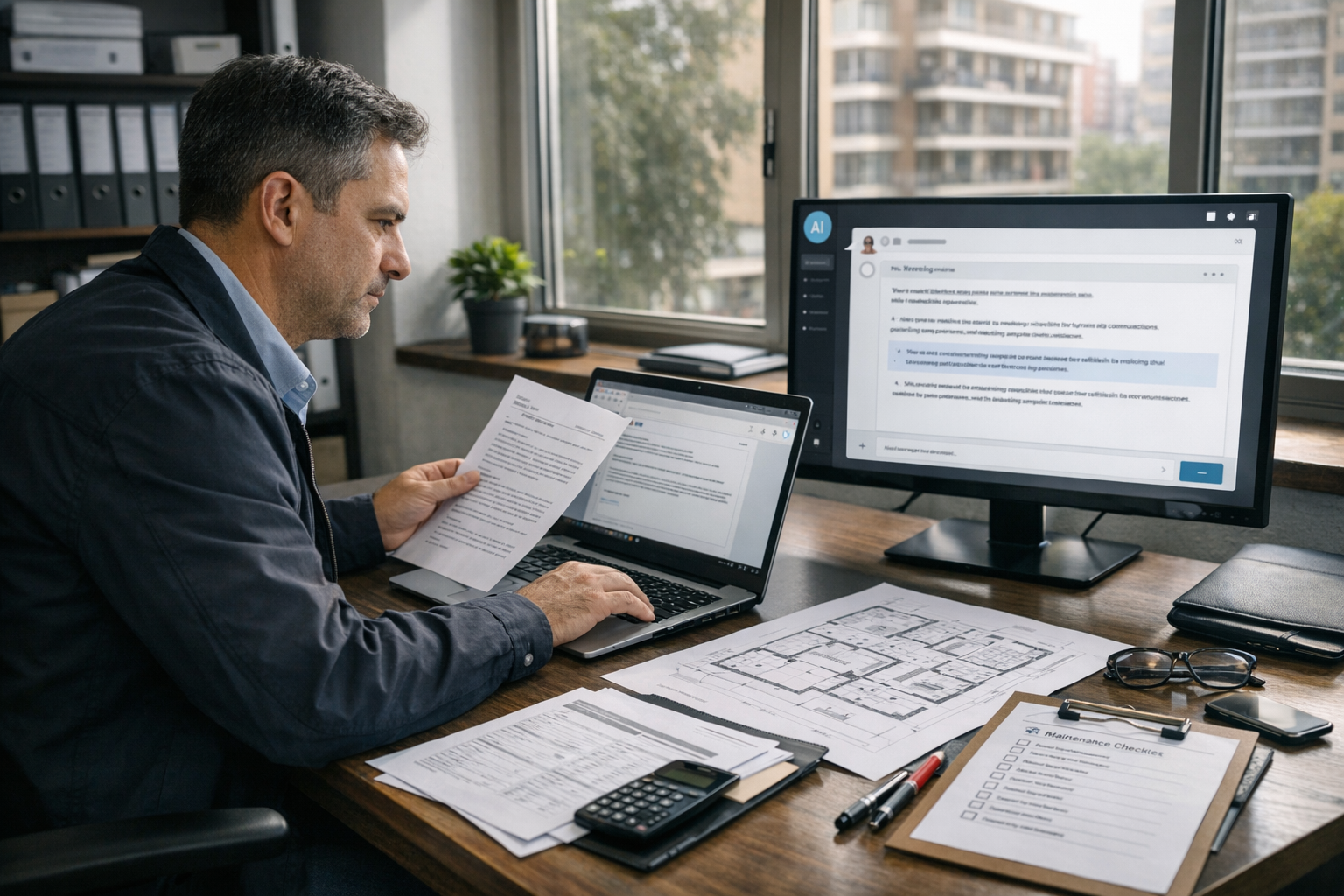 Administrador de condominio usando inteligencia artificial para redactar comunicaciones y organizar la gestión