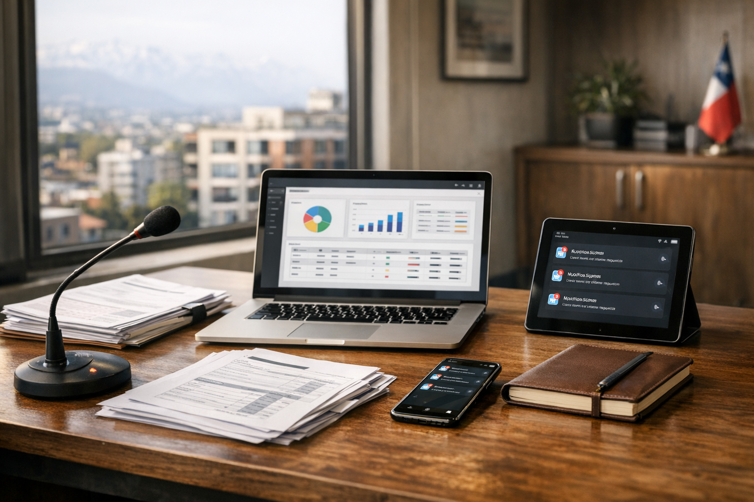 Oficina de administración de condominios usando software e inteligencia artificial para gestión y comunicación