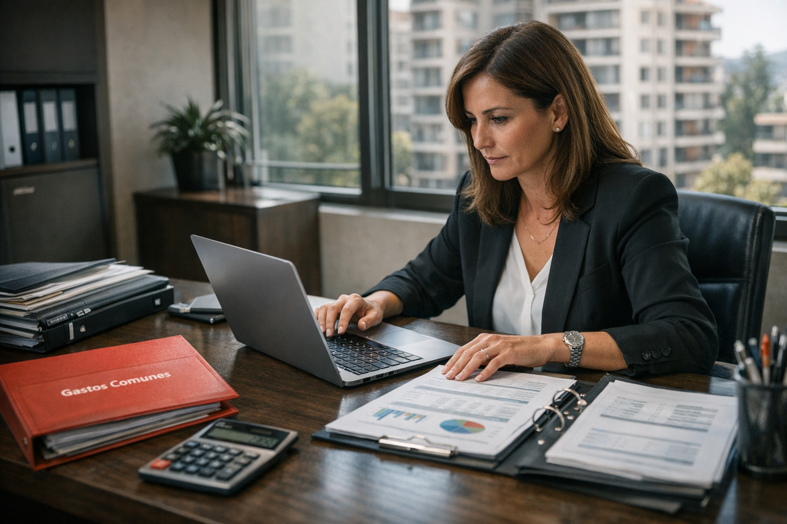 Administradora revisando costos y procesos para mejorar rentabilidad en administración de condominios