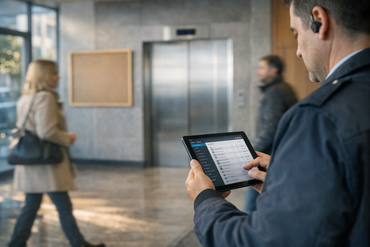 Conserje y administración de condominio resguardando datos personales y privacidad de residentes