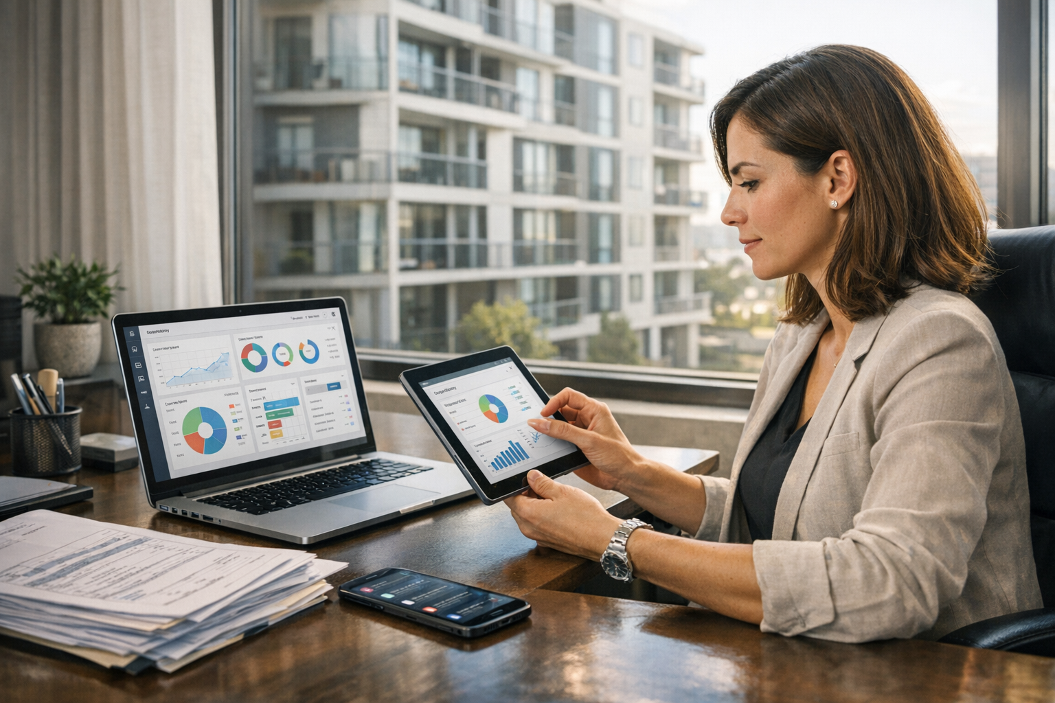 Administradora de condominio usando software con inteligencia artificial y métricas para atención a residentes y gestión operativa